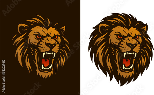 vector an angry lion is roaring with sharp fangs