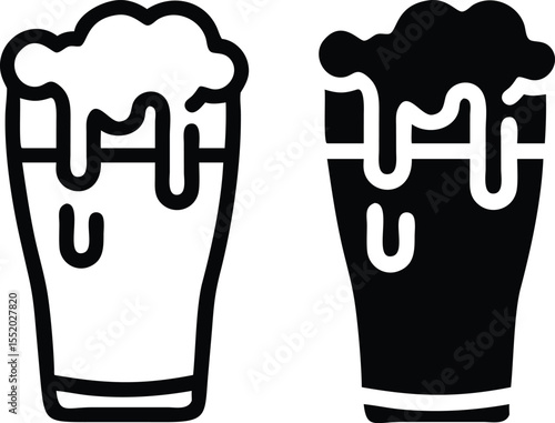 Minimalist Beer Glass Icon with Foamy Head – Line Art Illustration with Black Outline