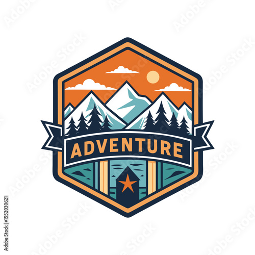Adventure, travel, mountain, t-shirt, badge logo design