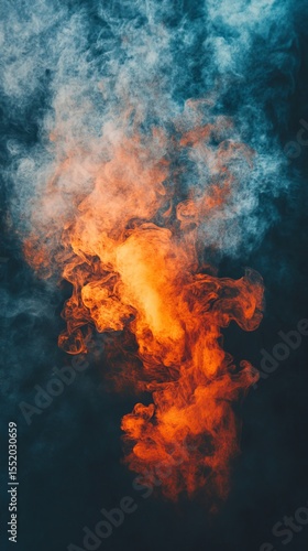 A blue and orange smoke cloud with a blue sky in the background