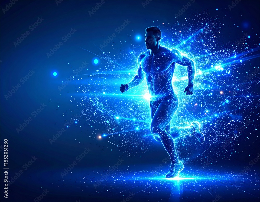 Naklejka premium Futuristic Runner Dissolving into Digital Particles