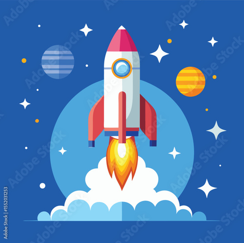 cartoon rocket in space