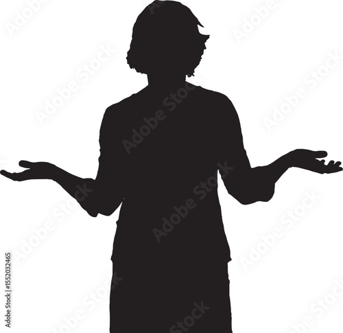 Vector; silhouette front view of a woman with a doubtful expression