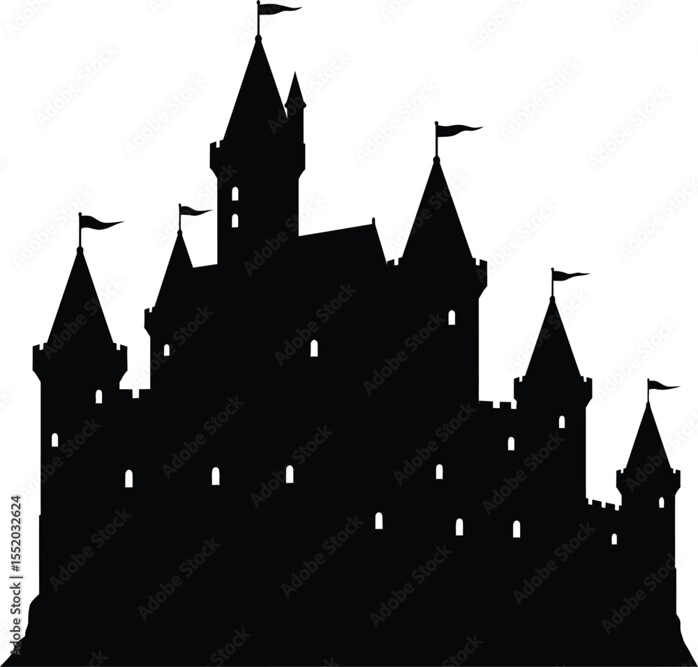 Obraz premium Castle vector illustration showing medieval European architecture with towers and historic fortress elements