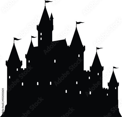 Castle vector illustration showing medieval European architecture with towers and historic fortress elements