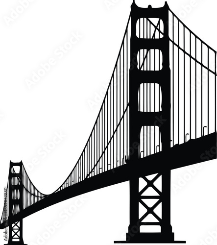 Black and White Graphic Suspension solid silhouette Golden Gate Bridge Vector Illustrations Set 