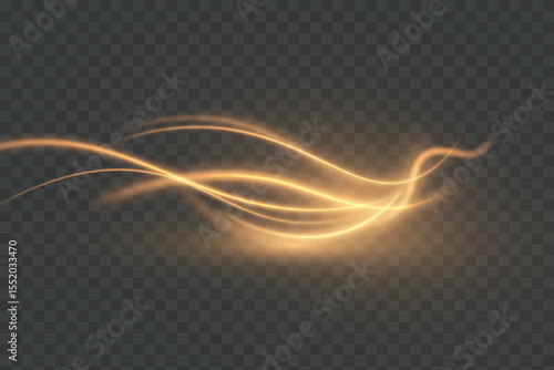 Curved golden light trail with soft glow. Smooth swirling vortex for energy effects, magic spells, glowing waves or sci-fi interfaces.