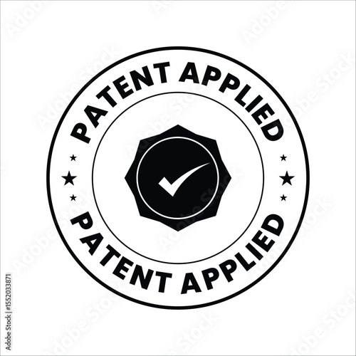 Patente applied rubber stamp black badge, patented applied seal vector 