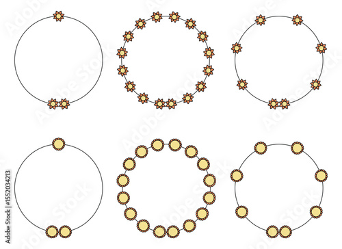 This image features six circular designs on a white background, with floral elements that can be used as frames for invitations and greetings cards. Each design is unique.