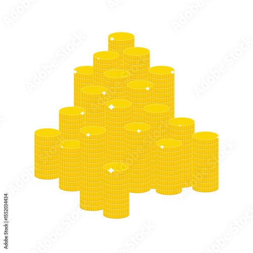 Illustration of gold coins stacked. The arrangement suggests wealth, growth, and financial prosperity. Useful for infographics and commercial purposes. Isolated on a white background.