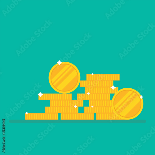 A visually pleasing stack of gold coins against a teal background, representing wealth and prosperity. The minimalist design conveys money and success. 
