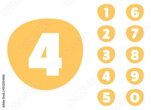 A set of numerals rendered in bold, graphic style, suitable for educational applications, in matching color palettes of tan and white against a plain backdrop.