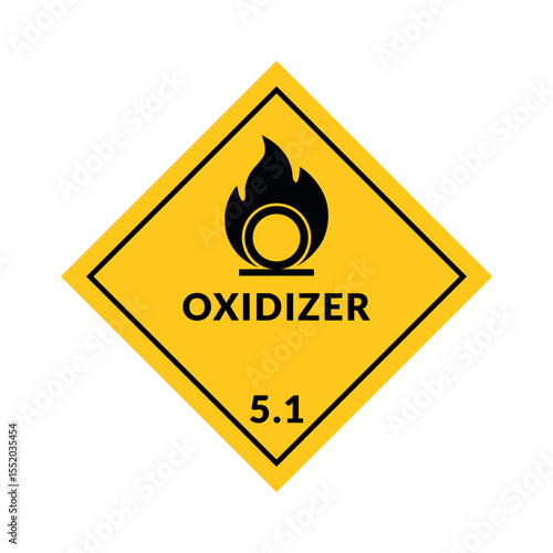 Hazardous Material Oxidizer Vector Flat Label. Class 5 Sign with Oxidizing Substances.