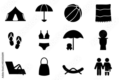 Summer Vacation Icons Beach, Camping & Travel