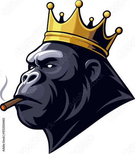 vector of gorilla head with cigarette and crown on head