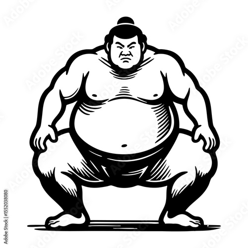 sumo athlete engraving sketch engraving black and white outline. Scratch board imitation.  illustrated in vintage line art style on a white background.