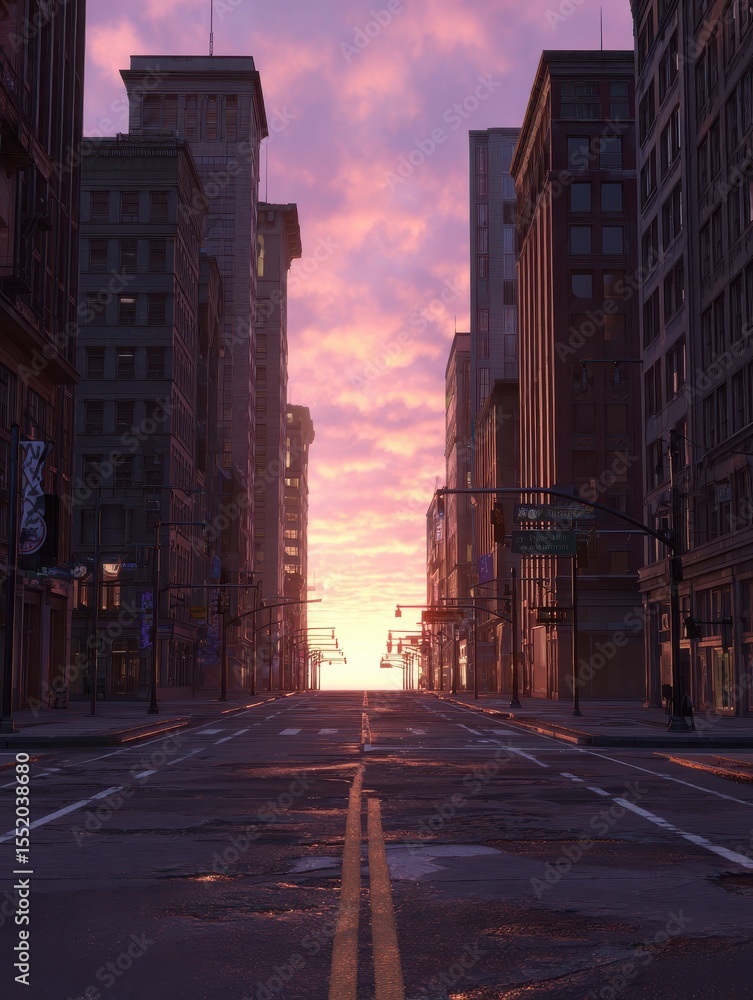 Obraz premium Empty City Street at Sunset.
