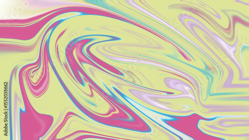 Vibrant Abstract Swirl of Pink, Yellow, and Blue with Dreamlike Fluid Motion