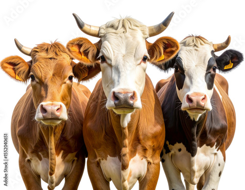  Three Cows from Different Breeds – Holstein, Highland, and Jersey – Portrait Set, isolated on a transparent background png