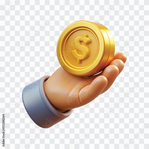 3D Hand Holding Gold Coin PNG | Wealth, Investment, Financial Reward, Cryptocurrency Icon