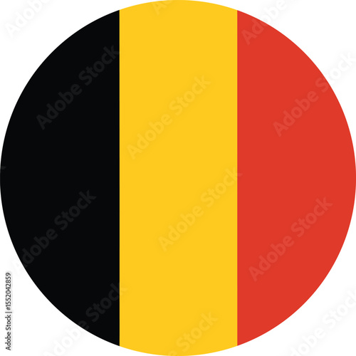 belgium national flag in circular vector icon with vertical black, yellow and red stripes, patriotic round flat country emblem design