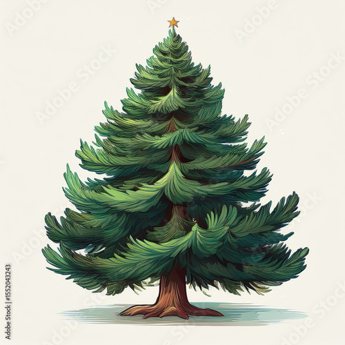 Vibrant Christmas Tree with Star on Top Showcasing Elegant Green Foliage and Festive Charm
