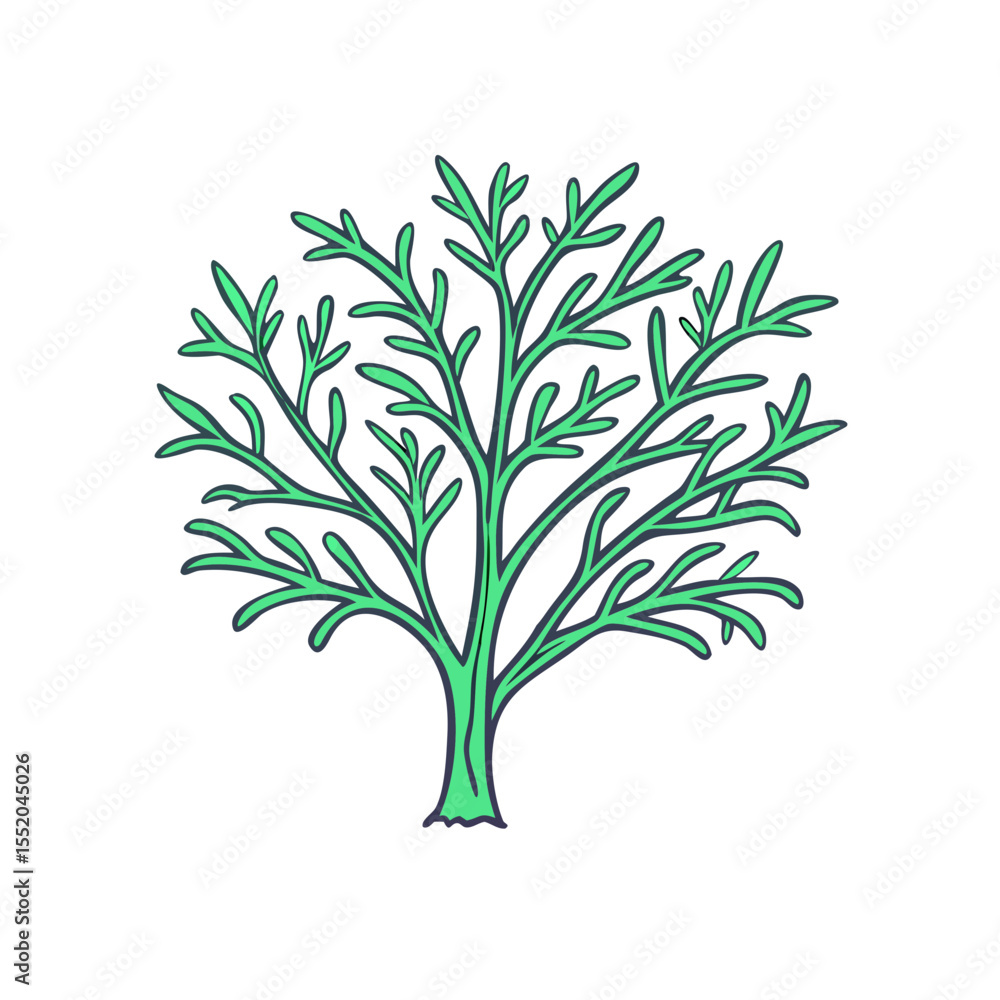 Fototapeta premium Illustration of a leafy green tree with whimsical branches on transparent background