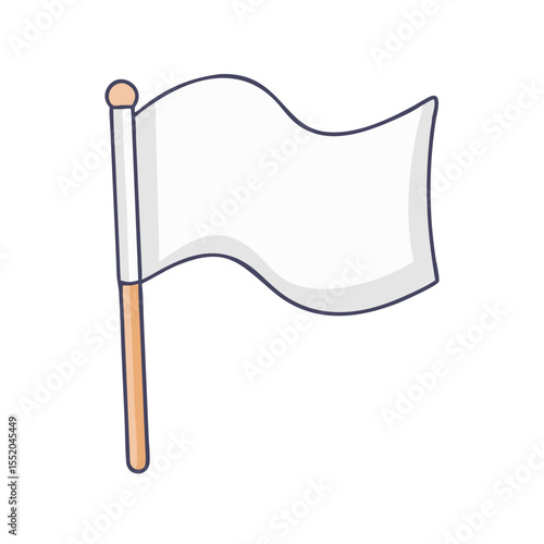 A simple cartoon of a white flag waving on a wooden pole