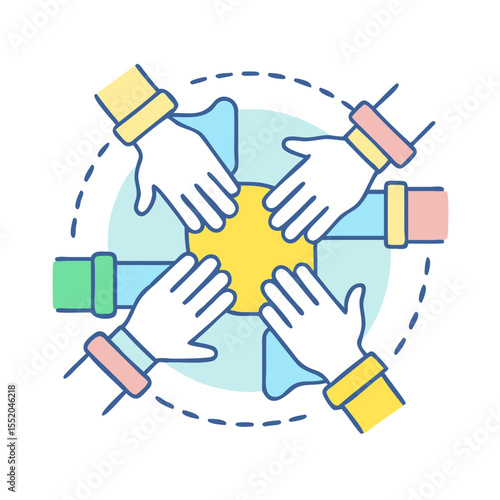 Hands united in a circle illustrating partnership, cooperation, and mutual support