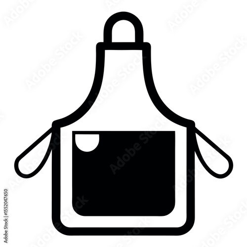 Black and White Illustration of an Apron with Pockets, Hanging Loop and Side Ties