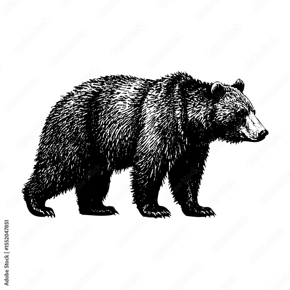 Fototapeta premium A bear sketch portrait engraving black and white outline. Scratch board imitation.