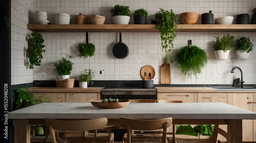 Scandinavian Kitchen Wall with Plants – Modern Minimal Style