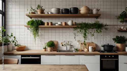 Scandinavian Kitchen Wall with Plants – Modern Minimal Style