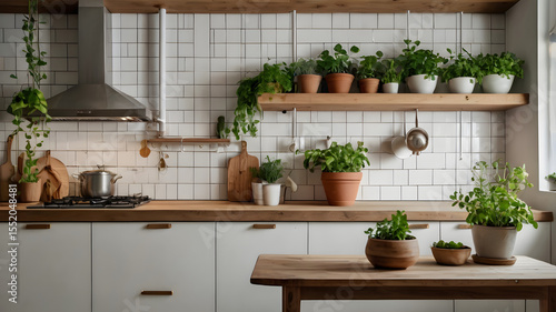 Scandinavian Kitchen Wall with Plants – Modern Minimal Style