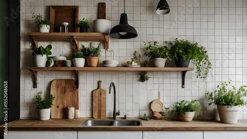Scandinavian Kitchen Wall with Plants – Modern Minimal Style
