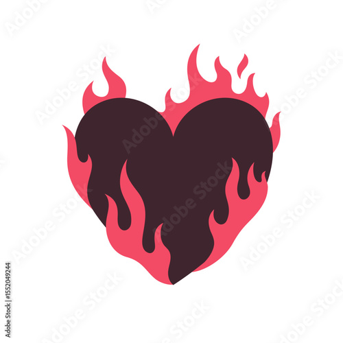 Burning heart, heart on fire, in flames. Simple love illustration, drawing