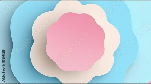Abstract layered paper cutout in pink and cream with soft floral shapes and pastel curves design