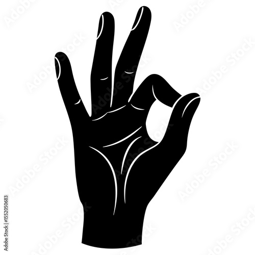 Black Silhouette of a Hand Making the OK Sign on a White Background