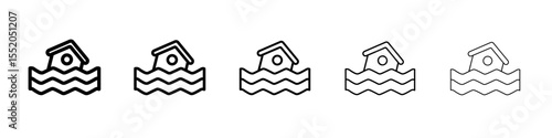 flooded house icon simple vector outline logo