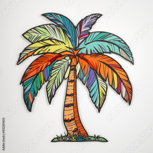 Colorful coconut tree on white background