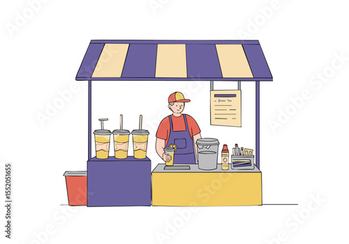 cheerful Sonic lemonade stand offers a refreshing Chill Summer Lemonade A friendly worker serves customers under a striped awning Vibrant colors and a clear composition create a summery inviting scene