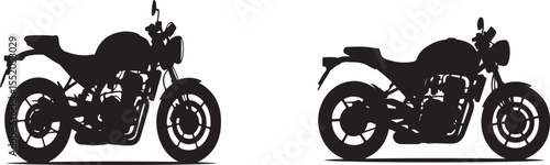Black motorcycle silhouette in two views representing speed and transportation designs