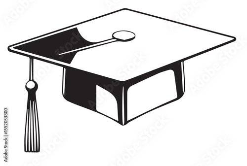 A black and white illustration of a graduation cap with a tassel hanging from the side, symbolizing academic achievement and success.