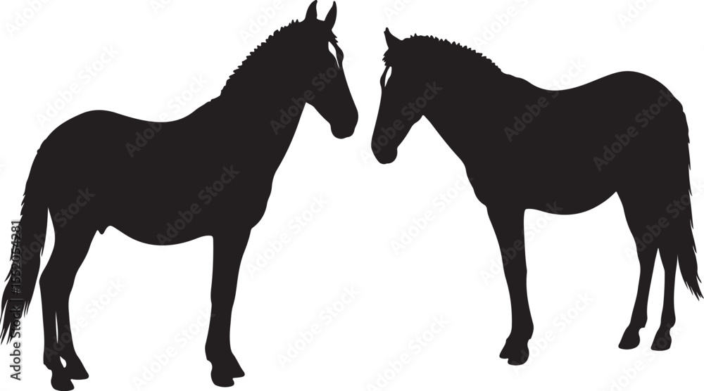 Fototapeta premium Ethiopian horses in silhouette pure white background. in silhouette pure white background