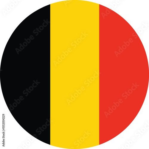 belgium national flag in circular vector icon with vertical black, yellow and red stripes, patriotic round flat country emblem design