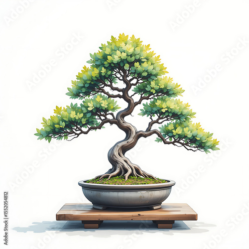 A bonsai Tree on white background, water color style, tree plant resource for graphics