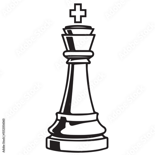 A clean black outline vector illustration of a chess king piece with a cross on top, symbolizing strategy, power, or leadership.