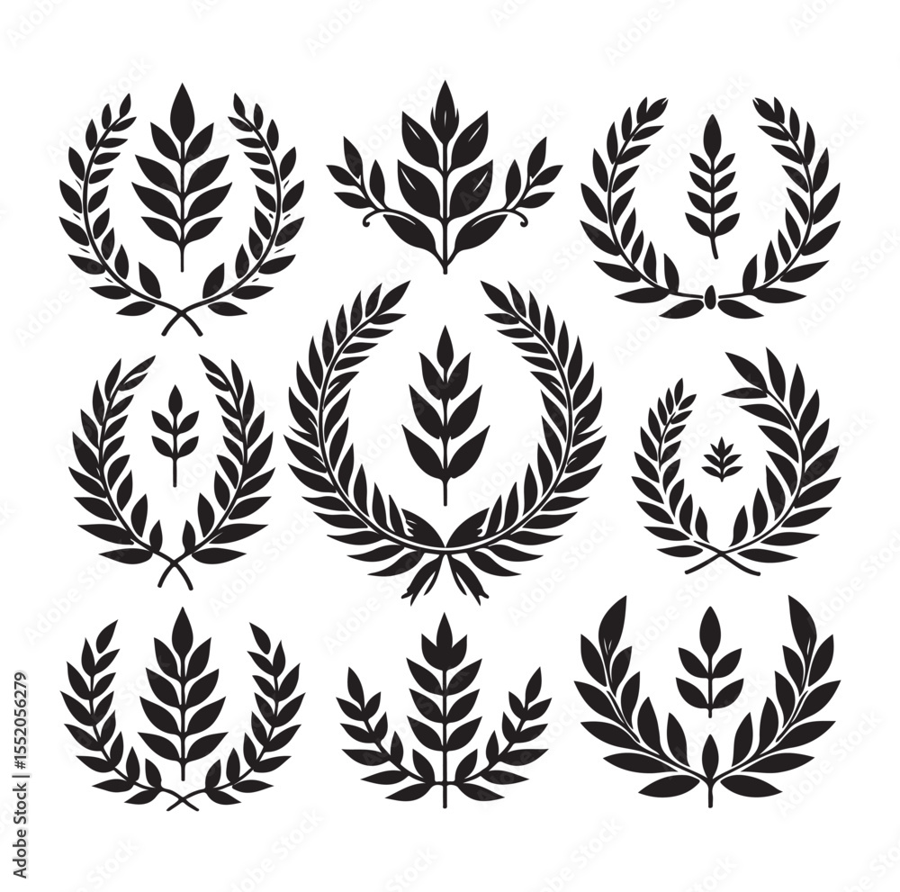 Fototapeta premium set laurel sign wreaths wings and banners for logo design set vector