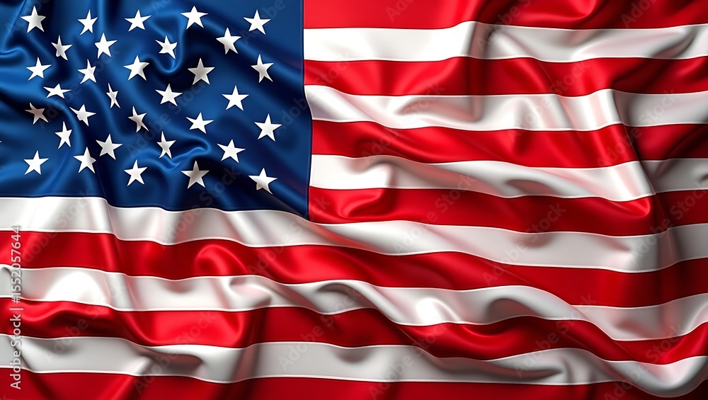 Fototapeta premium The American flag, with its stars and stripes, waves gracefully.