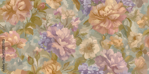 Lush Garden Bloom Seamless Pattern Impasto Floral Vector Design for Textile and Decor